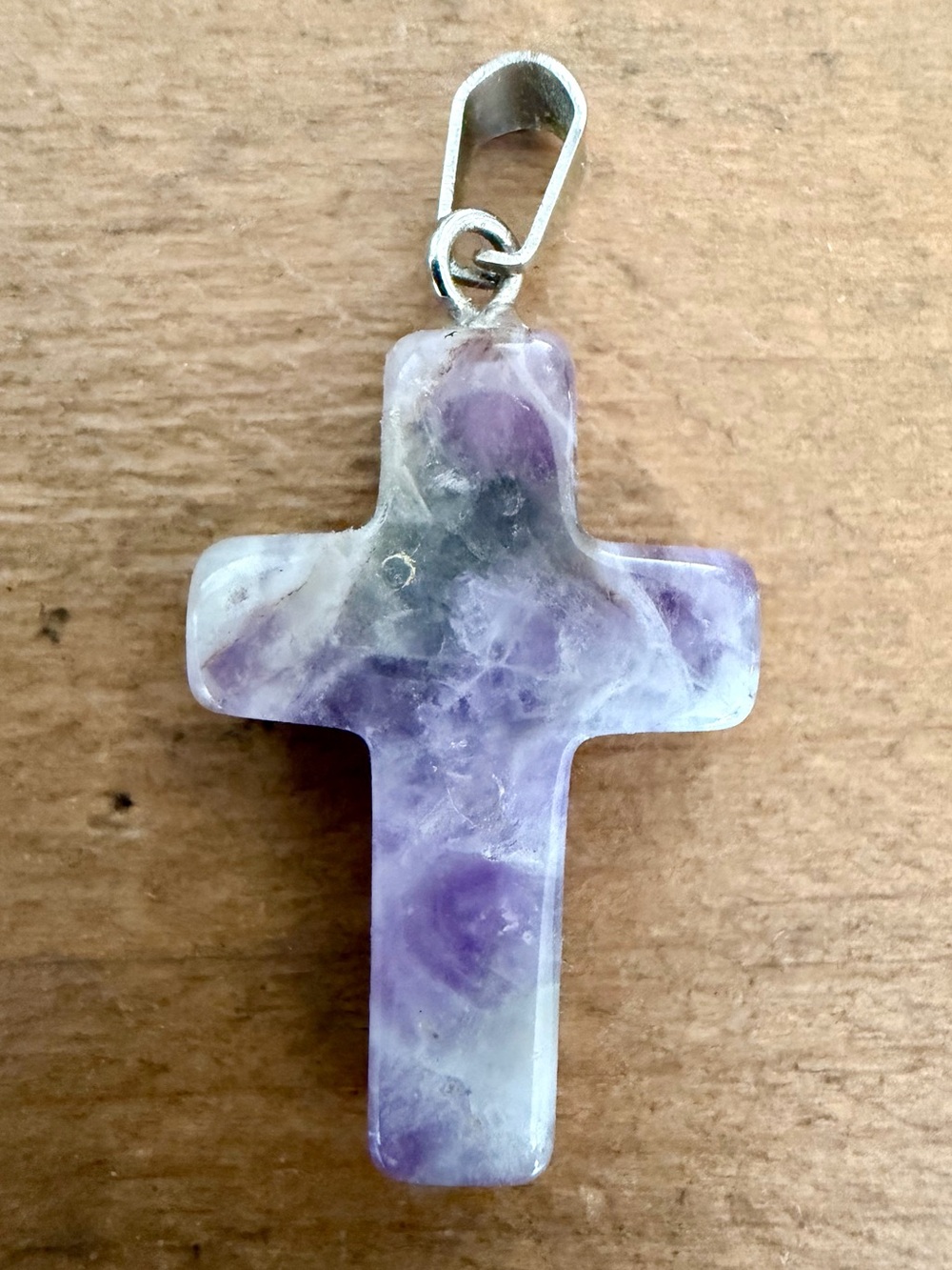 GENUINE BANDED AMETHYST CRYSTAL STONE CROSS PENDANT CHARM 1.25"